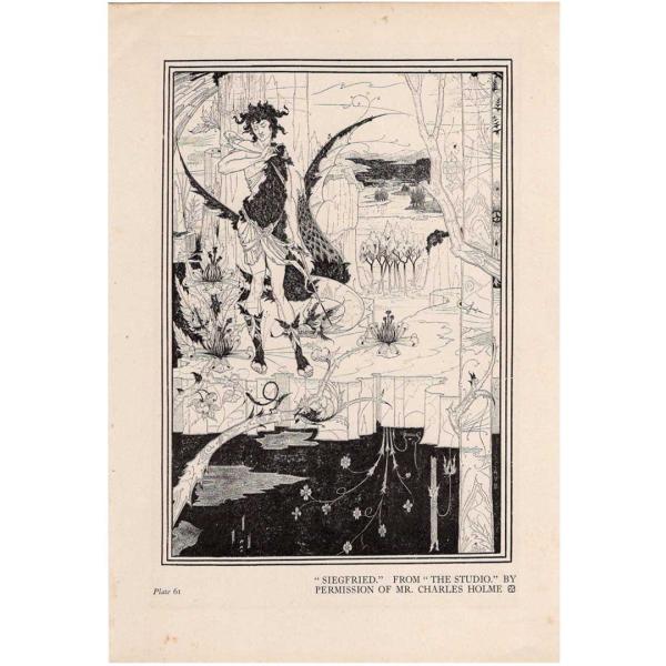 オーブリー・ビアズリー ≪ジークフリート≫ ワーグナー楽劇より 1900年頃の画集より当時印刷オリジ...