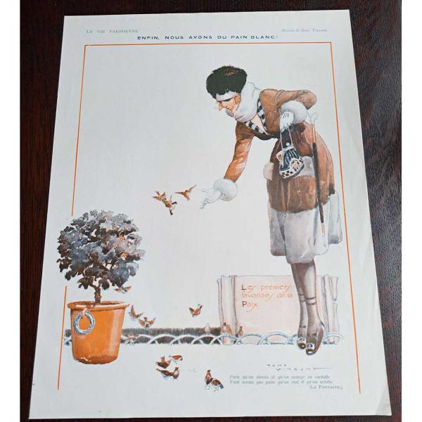 La Vie Parisienne《白いパン（1919年1月11日号）》 フランス当時印刷オリジナル...