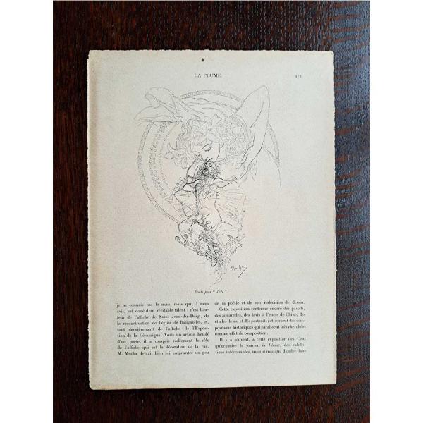 【Rivoli Antiques】アルフォンス・ミュシャ 『ラ・プリュム』から両面挿絵≪イルゼの習作...