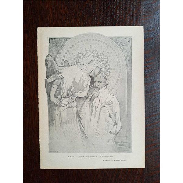 【Rivoli Antiques】アルフォンス・ミュシャ 『ラ・プリュム』から両面挿絵≪ナポリの王≫...