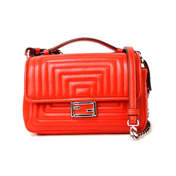 フェンディ Wマイクロバゲット ハンドバッグ レザー オレンジ レディース FENDI 中古 美品 ...