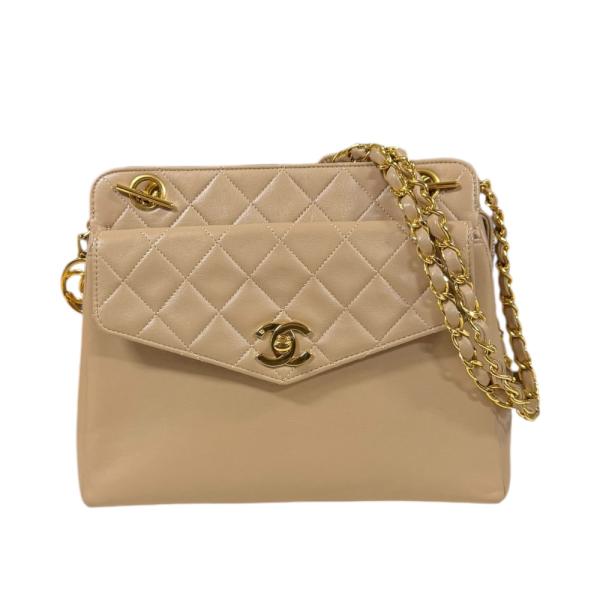 シャネル ショルダーバッグ ラムスキン ベージュ レディース CHANEL 中古