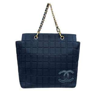 シャネル チョコバ― トートバッグ コットン ブラック レディース CHANEL 中古