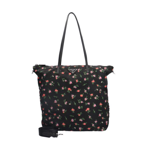 プラダ 花柄 ショルダーバッグ ナイロン 1BG189 ブラック レディース PRADA 中古 美品