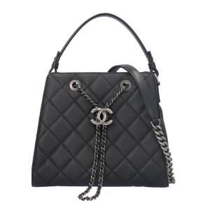 シャネル CCバケット ショルダーバッグ レザー ブラック レディース CHANEL 中古