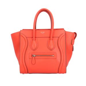 セリーヌ ラゲージ マイクロショッパー ハンドバッグ レザー S-AT-1113 オレンジ レディース CELINE 中古｜rk-y