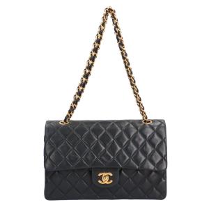 シャネル CHANEL ダイアナ パフィーフラップ ダブルチェーン ショルダーバッグ ラム 黒 28番台 【72844】 シャネル CHANEL ダイアナ パフィーフラップ ダブルチェーン