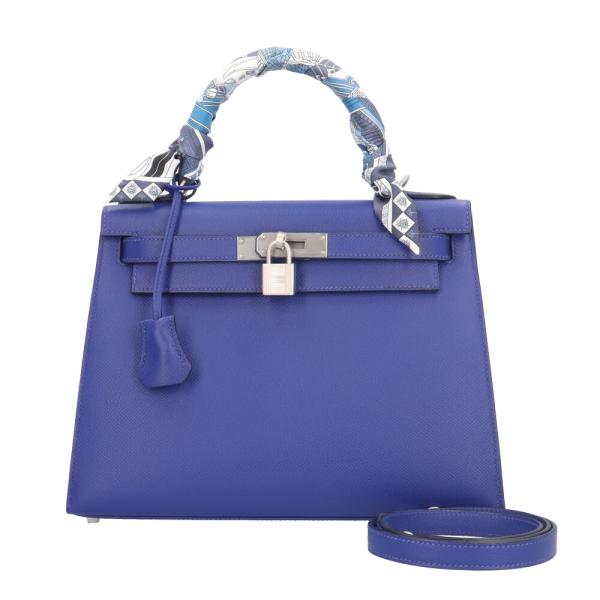 エルメス ケリー28 ショルダーバッグ レザー ブルー レディース HERMES 中古 美品