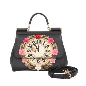 ドルチェアンドガッバーナ 時計柄 シシリー ショルダーバッグ レザー ブラック レディース DOLCE&GABBANA 中古 美品｜rk-y