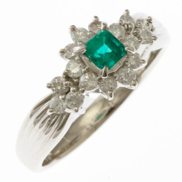リング 指輪 10.5号 Pt900プラチナ エメラルド 0.18ct ダイヤモンド 0.33ct中...