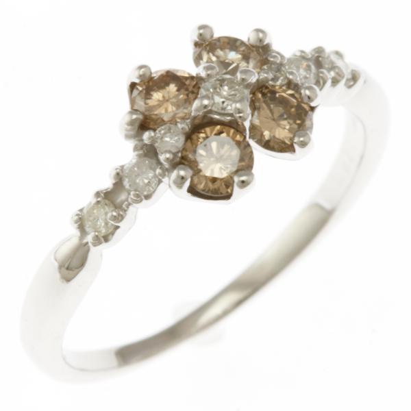 リング 指輪 11号 18金 花 フラワー K18ホワイトゴールド ダイヤモンド 0.64ct レデ...