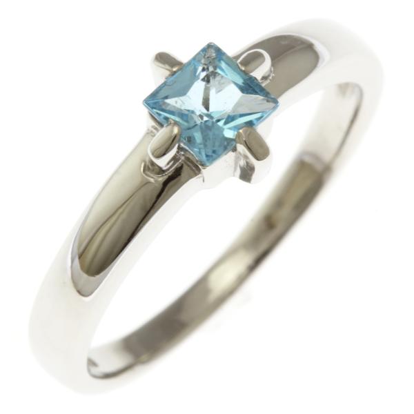 リング 指輪 10号 スクエア 一粒 シンプル Pt900プラチナ ブルートパーズ レディース 中古...