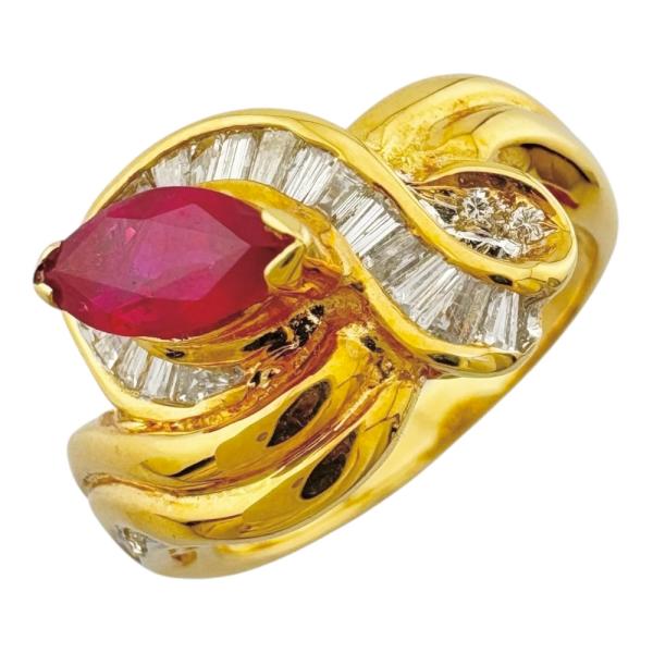 リング 指輪 12号 18金 K18イエローゴールド ルビー レディース  中古 美品