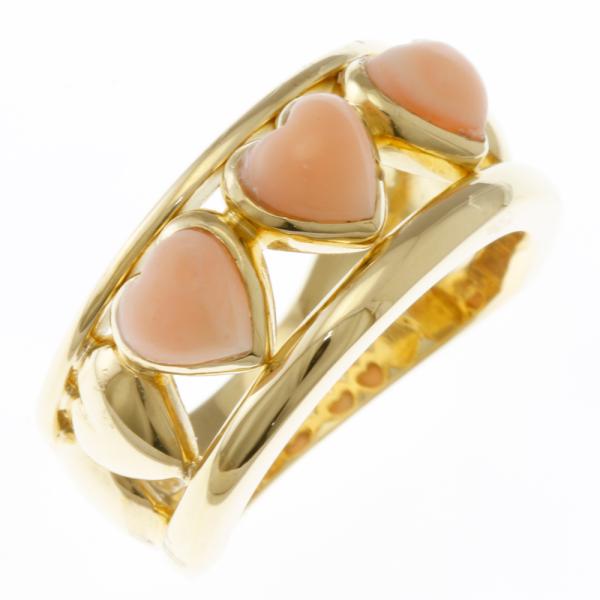 リング 指輪 12号 ハート 珊瑚 18金 K18イエローゴールド サンゴ コーラル中古 美品