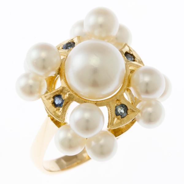 リング 指輪 11号 18金 K18イエローゴールド パール サファイア中古 美品