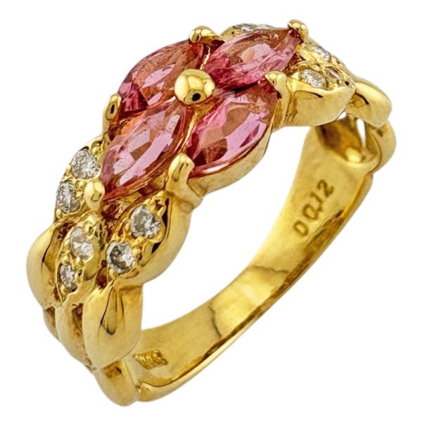 リング 指輪 8.5号 18金 K18イエローゴールド ピンクトルマリン レディース  中古 美品