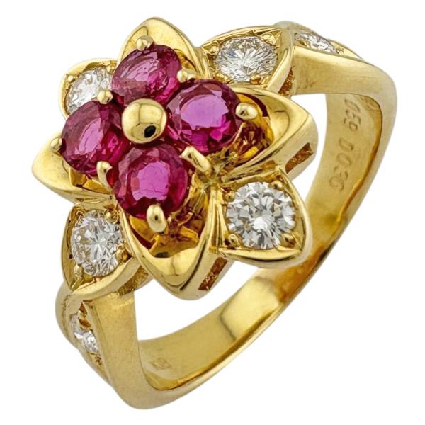 リング 指輪 14号 18金 K18イエローゴールド ルビー レディース  中古 美品