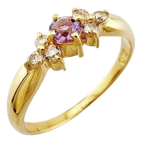 リング 指輪 11号 18金 K18イエローゴールド アメジスト ダイヤモンド 0.12ct レディ...