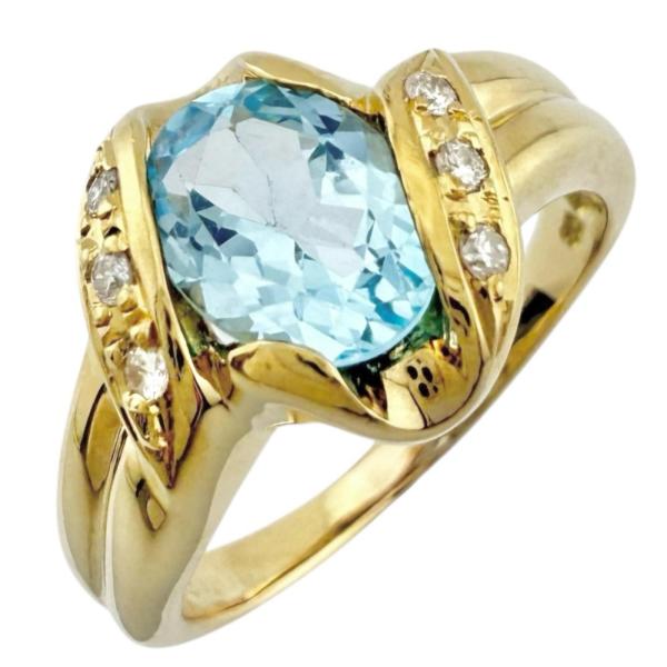 リング 指輪 15.5号 18金 K18イエローゴールド ブルートパーズ レディース  中古 美品