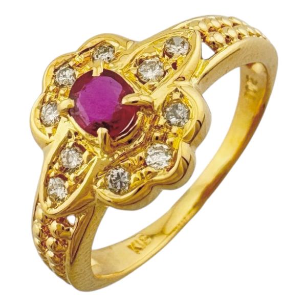 リング 指輪 11号 18金 K18イエローゴールド ルビー レディース  中古 美品