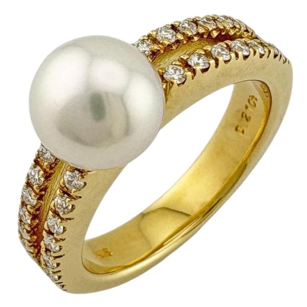 リング 指輪 9.5号 18金 K18イエローゴールド アコヤパール レディース  中古 美品