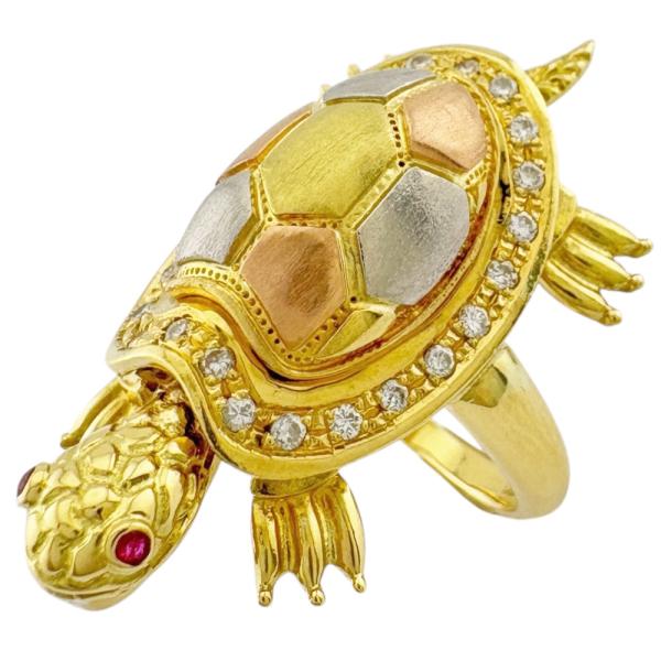 リング 指輪 15号 18金 K18イエローゴールド ダイヤモンド レディース  中古 美品