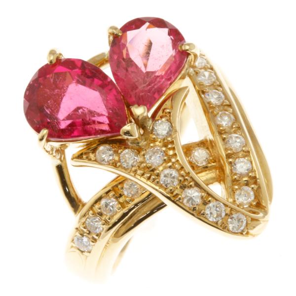 リング 指輪 13号 大ぶり 18金 K18イエローゴールド ピンクトルマリン 2.78ct ダイヤ...