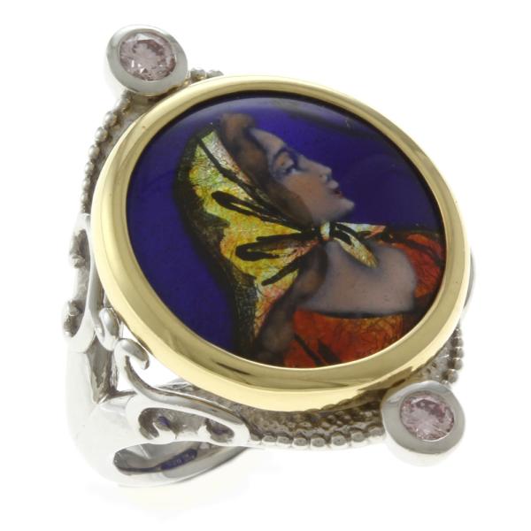 作家 梶光夫 エマーユ 七宝焼き リング 指輪 14号 Pt900プラチナ ピンクダイヤモンド 0....