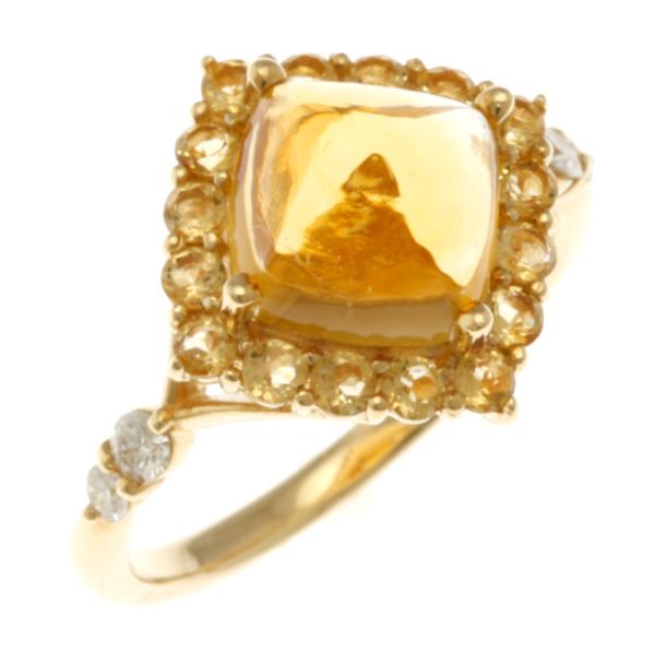 リング 指輪 13号 18金 K18イエローゴールド シトリン ダイヤモンド 0.15ct レディー...