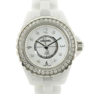 本物美品CHANELシャネルJ12ホワイトセラミック/18YG 33mm 11Pダイヤ 