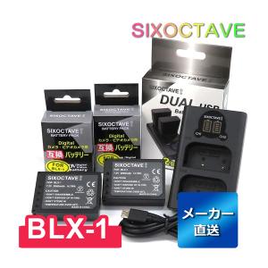 BLX-1 OLYMPUS オリンパス 互換バッテリー 2個と 互換デュアルUSB充電器 の3点セット　純正品にも対応　OM SYSTEM OM-1 BCX-1｜rkshop-y