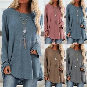 トップスｔシャツTシャツレディース丸首ロング丈30代大きいサイズゆったり40代長袖Tシャツ無地カットソーカジュアル