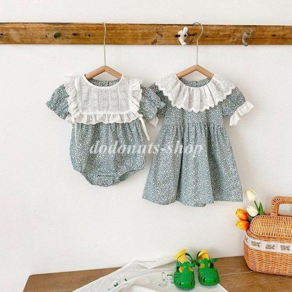 【値下げ】ベビー服 キッズ服 姉妹コーデ 姉妹リンク ペアルック ロンパース ワンピース ドレス キ...