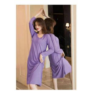 カップ付き ルームウエア 長袖 膝丈 ワンピー ...の商品画像