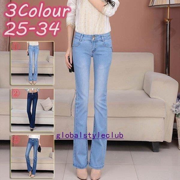 秋冬美脚フレアパンツ着痩せスキニーレディースデニムパンツ大きいサイズジーンズブーツカットデニムボトム...