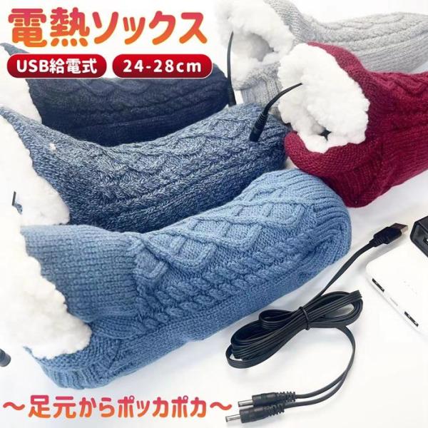 電熱ソックス 発熱ソックス 電熱靴下 USB給電式 保温 防寒 足冷え対策 厚手 ソックス 靴下 裏...