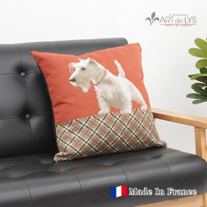 ART de LYS フランス製 ゴブラン織り クッションカバー 8919 White Scottish dog　100% Made in France since 1890｜rmjapan