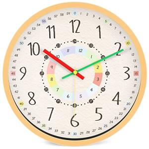 知育時計 壁掛け時計 子供 24時間表示 掛け時計 補助数字付き 時間学習 静音 壁掛け 時計 カラフル 子供用 生徒用 非電波 キッズ クロッ
