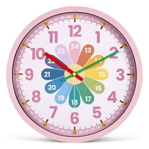 知育時計 時間学習 壁掛け時計 子供用 生徒用 掛け時計 24時間表示 カラフル アナログ 静音 キッズ クロック クロキッズ VIKMARI（