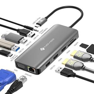NOVOO トリプルディスプレイ 12-in-1 USB-C ドッキングステーション 人気 USB C ハブ【2*4K HDMI+VGA+1Gb
