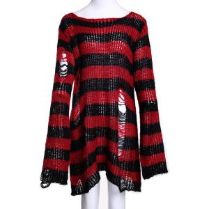 紫黒ボーダー ゴシックロック グランジ ニット ダメージ入り メンズ