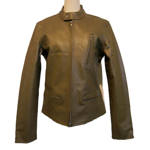 レディース 本革 シングルライダース レザージャケット オリーブ OLIVE 本格仕様 LADYS
