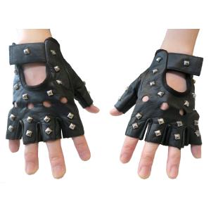 本革 グローブ 指無し 指切り 角鋲付き スタッヅ付き 黒 ブラック パンク ロック ヴィジュアル系 バイクグローブ