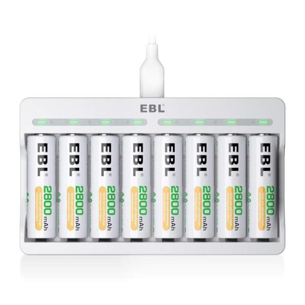EBL 単3形充電池充電器セット 8スロット充電器+単3電池（2800mAh*8）セット 単三単四ニ...