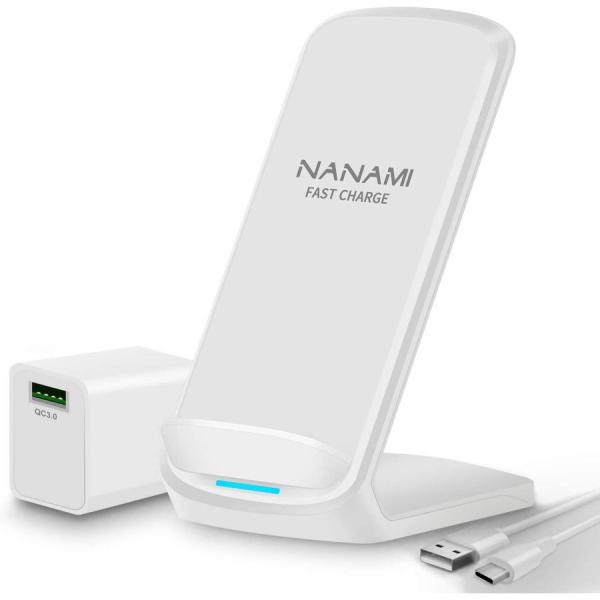 NANAMI ワイヤレス急速充電器 (QC3.0 急速充電器付き) 置くだけ充電器 セット 7.5W...