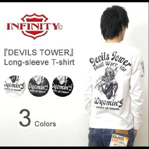 INFINITY（インフィニティ） 『DEVILS TOWER』 刺繍＆プリント 長袖Tシャツ スカルモチーフ ロンT ネイティブ インディアン 胤富仁帝 【BI-9213】【BI9213】｜robinjeansbug