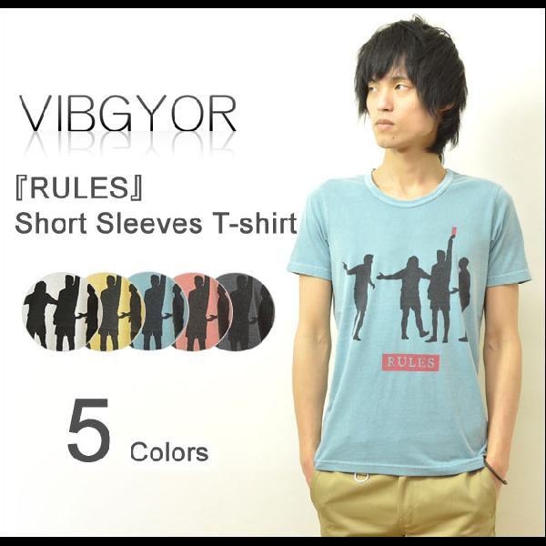 VIBGYOR（ヴィブジョー） 『RULES』 プリント 半袖Ｔシャツ ユーズド加工 プリントＴシャ...