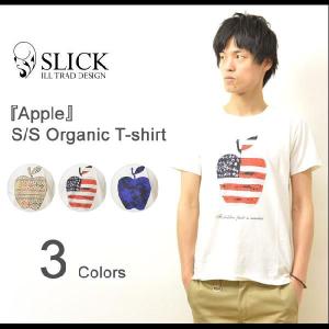 Slick（スリック） Apple オーガニック天竺 半袖Ｔシャツ リンゴ モチーフＴシャツ アップル アメリカ国旗 きれいめＴシャツ 5268524｜robinjeansbug