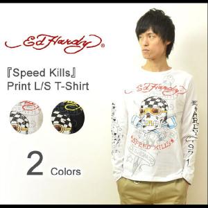 Ed Hardy（エドハーディー） Speed Kills 長袖tシャツ エド ハーディー ロンt 長袖 カットソー メンズ バックプリント スカル ドクロ モーターサイクル EDLT006｜robinjeansbug