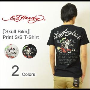 Ed Hardy（エドハーディー） Skull Bike 半袖Tシャツ メンズ タイトTシャツ スカル ロック バイク ヴィンテージタトゥー イーグル 日本 正規ライセンス EDT010｜robinjeansbug